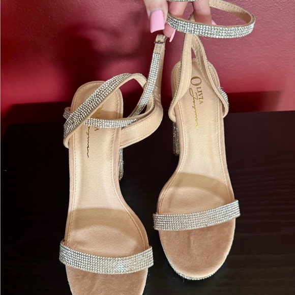 Elegant Rhinestone-Embellished Tan Heels - Picture 4 of 11